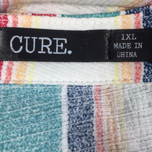 Cure Striped V Neck Short Sleeve Top Size 1XL - Picture 7 of 8